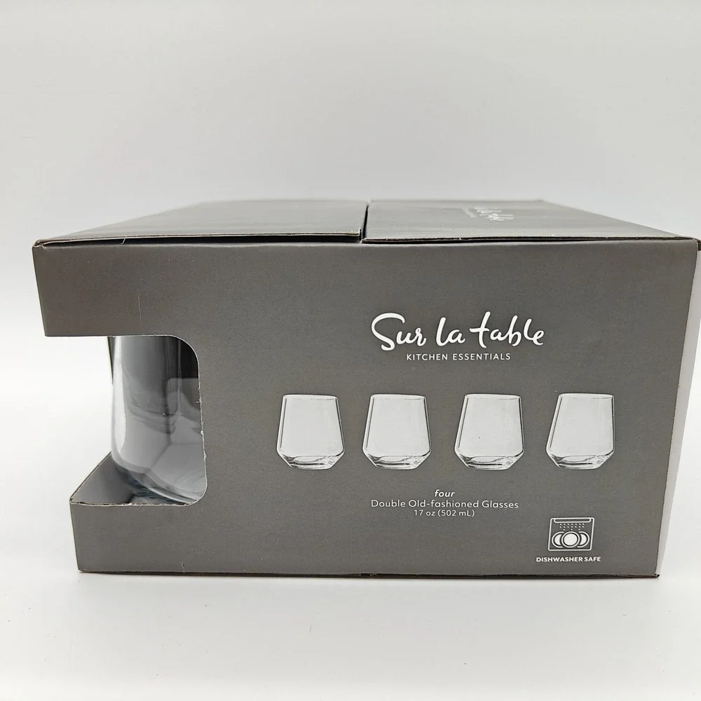 Sur La Table Kitchen Essentials Double Old-Fashioned Glasses 17oz Set of 4 NIB